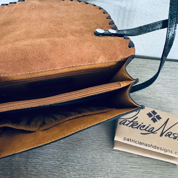 Patricia Nash Lanza Turquoise Blue Brown Floral Tooled Crossbody Purse Bag - Picture 7 of 7